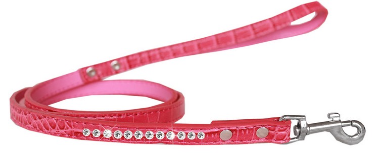 Clear Jewel Croc Leash Bright Pink 1/2'' wide x 4' long